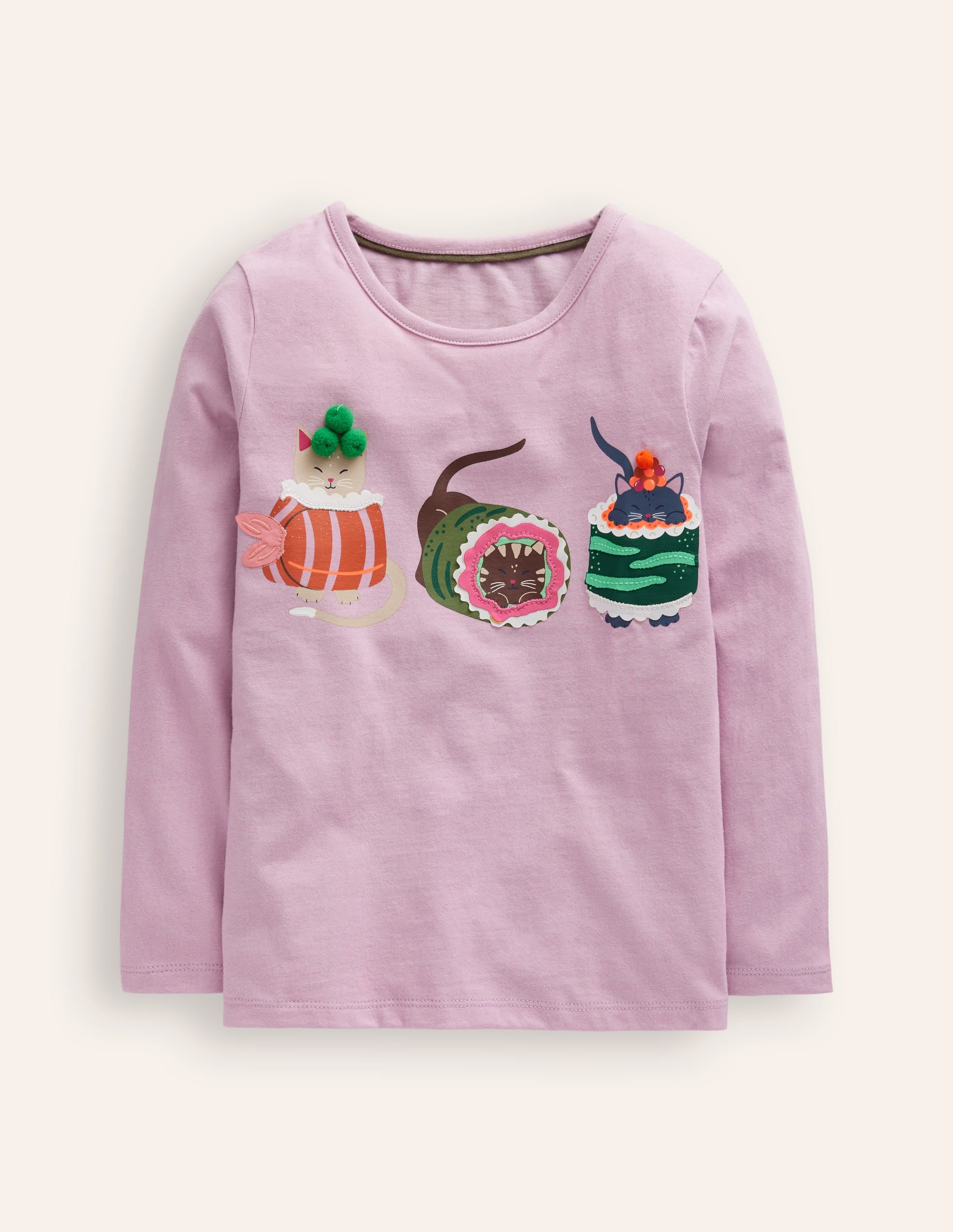 T-shirt à imprimé graphique-Chats sushi rose craie - Image 1