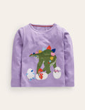 Top à manches longues et appliqué-Dinosaure lavande brumeuse
