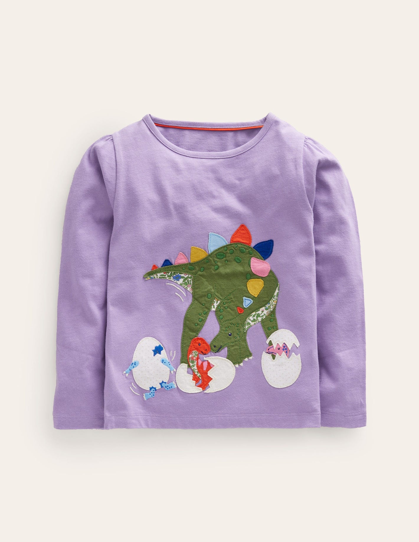 Appliqué Long Sleeve Top-Misty Lavender Dinosaur