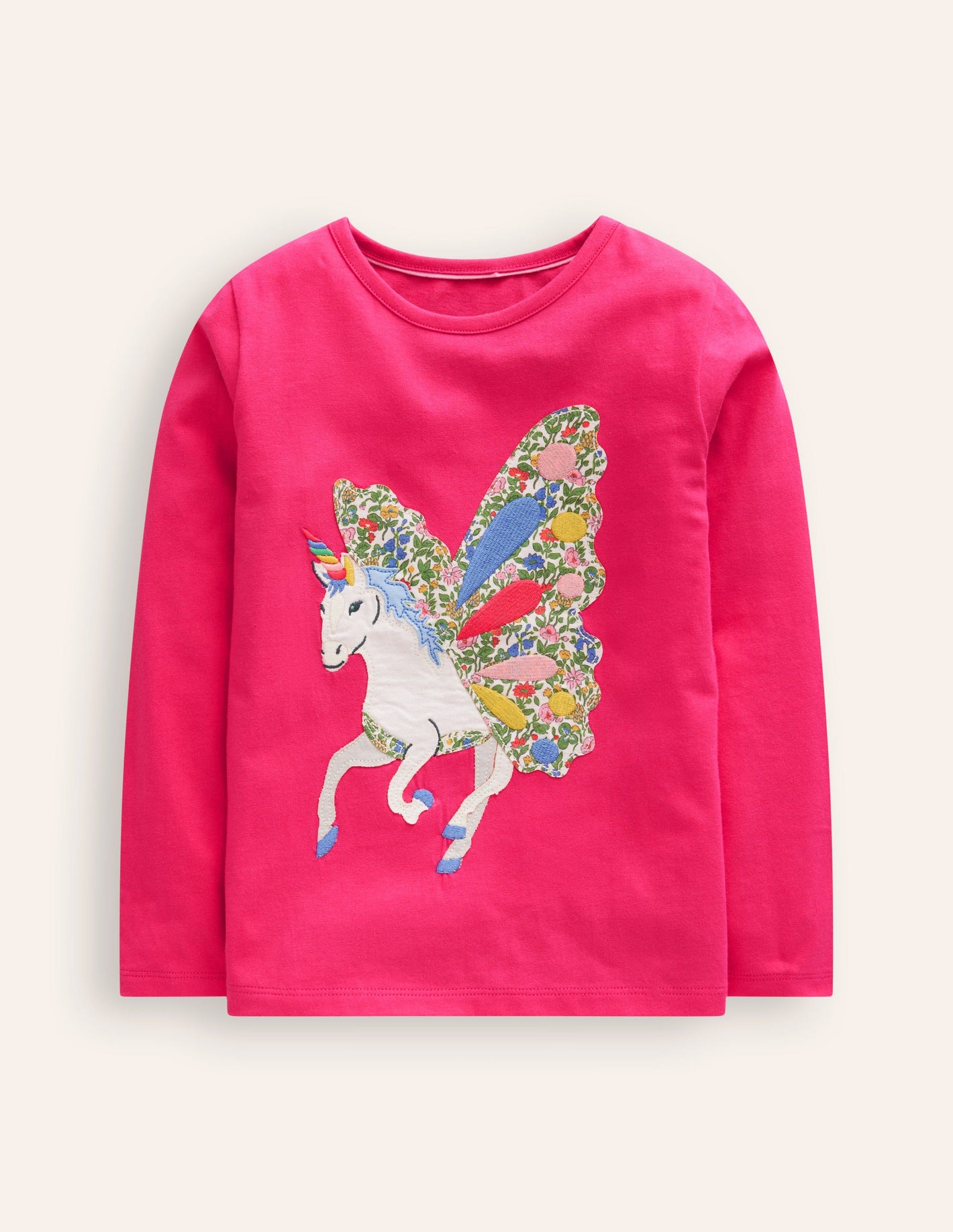 Appliqué Long Sleeve Top-Rose Pink Unicorn