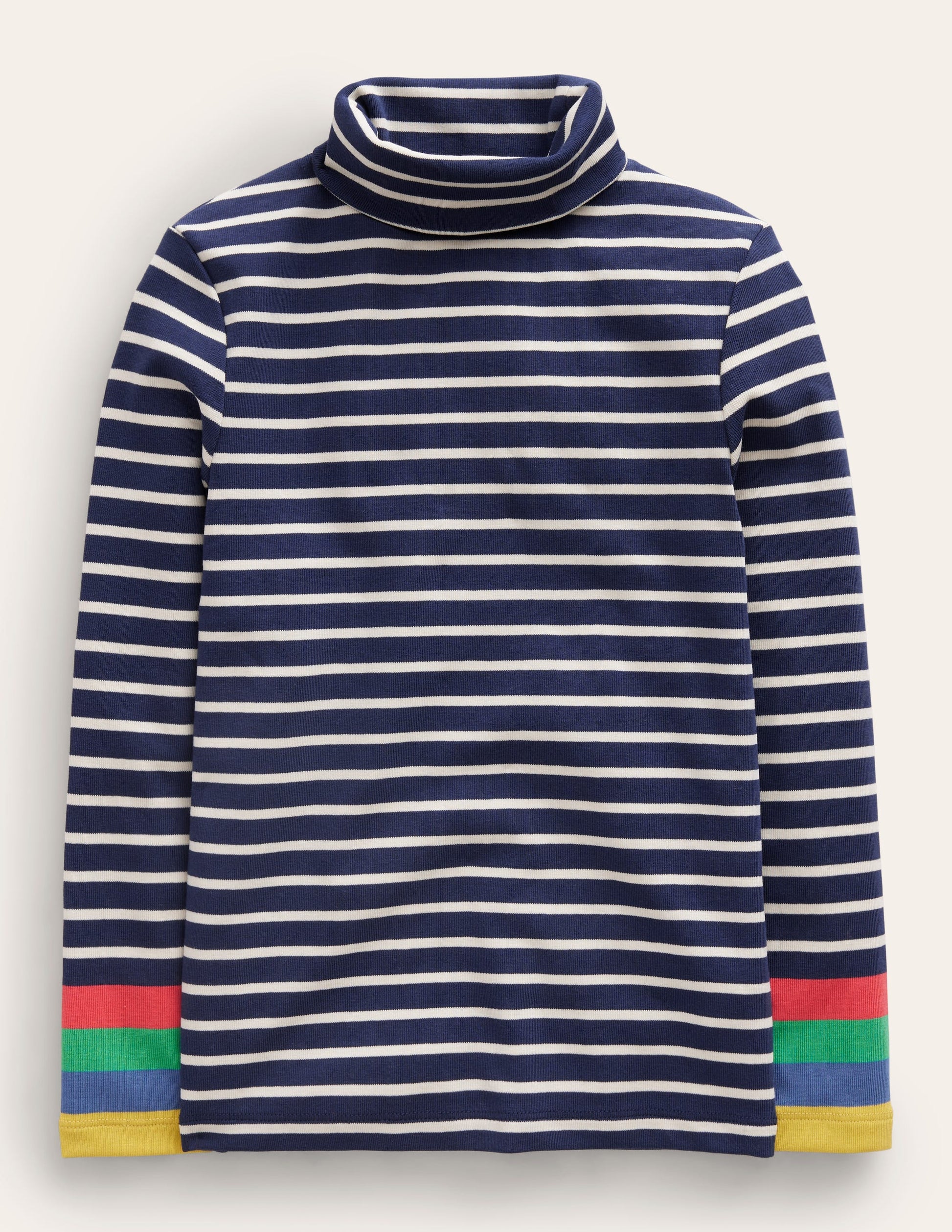 Super Soft Roll Neck Top-Navy/Ivory Multi Cuff-1