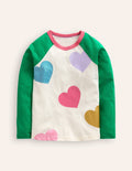 T-shirt colourblock à manches raglan-Cœurs multi vert topaze