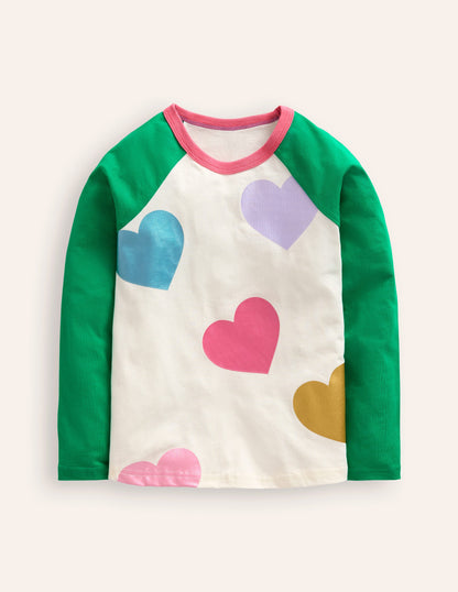 T-shirt colourblock à manches raglan-Cœurs multi vert topaze-1