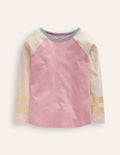 T-shirt colourblock à manches raglan-Rose vintage/avoine chiné