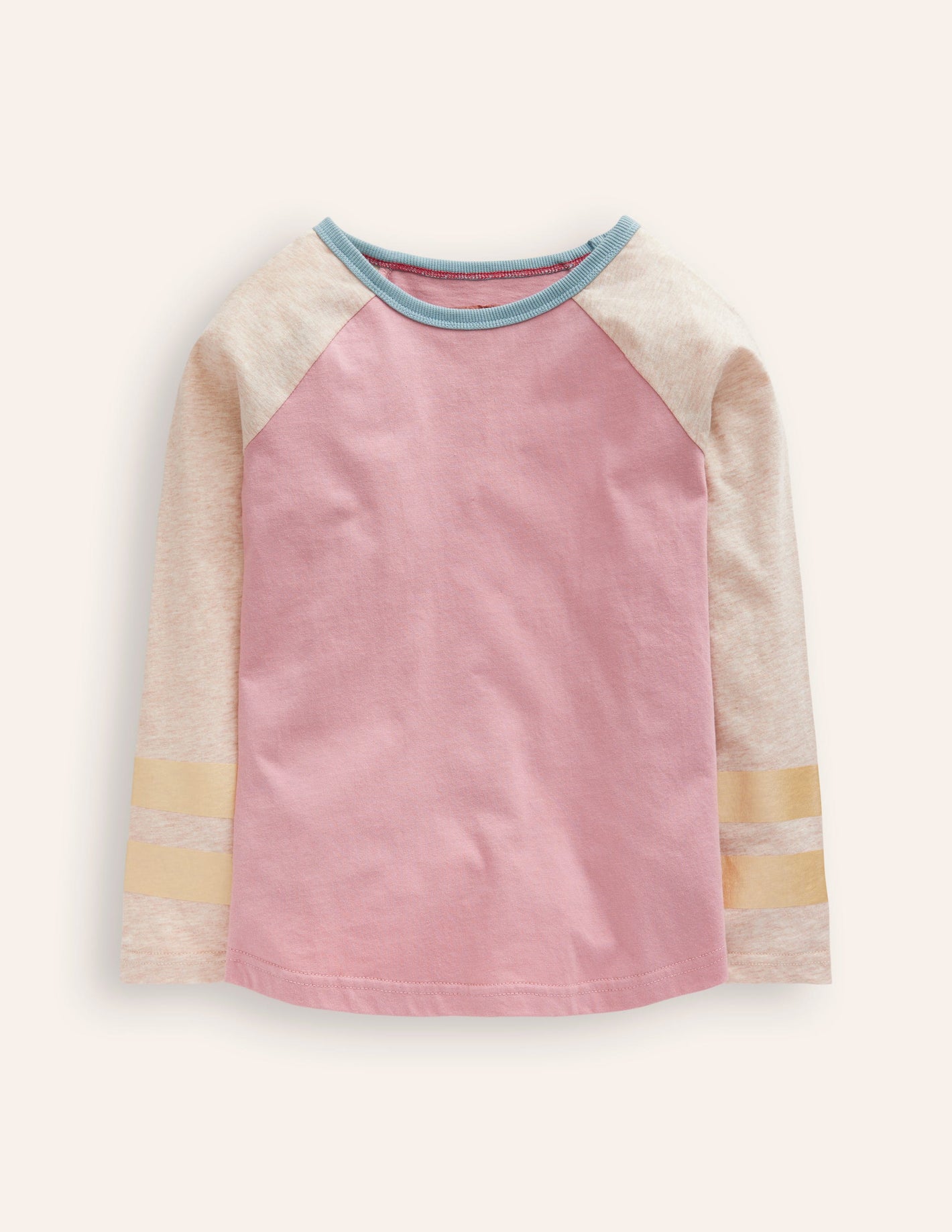 Raglan-T-Shirt mit Blockfarben-Vintage-Rosa/Hafer Meliert