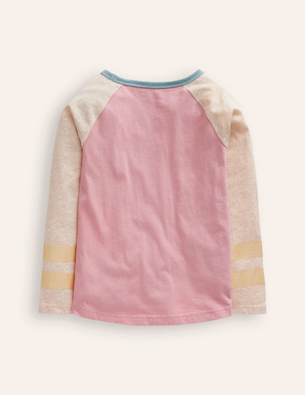 Raglan-T-Shirt mit Blockfarben-Vintage-Rosa/Hafer Meliert