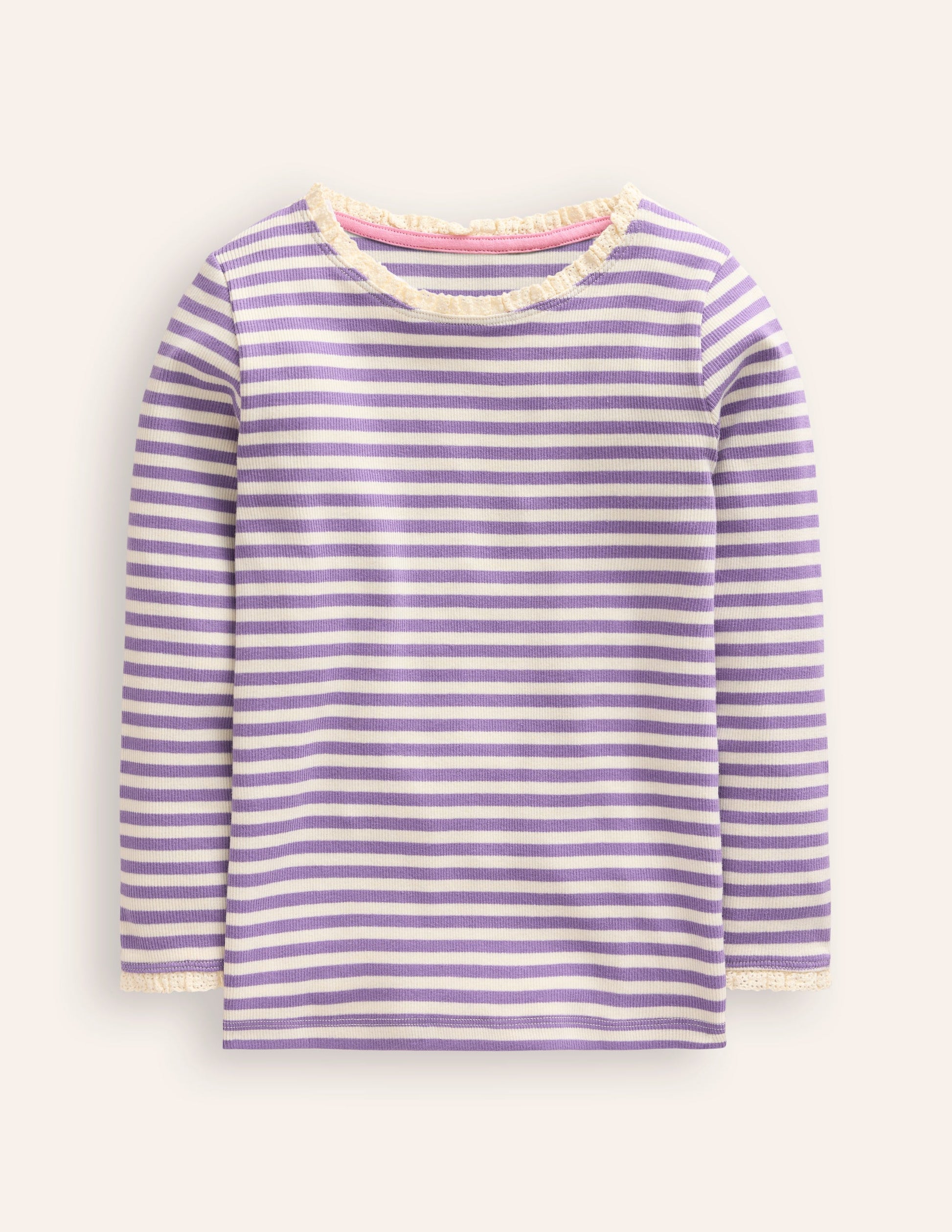 Geripptes Langarmshirt-Asternlila/Naturweiß-1