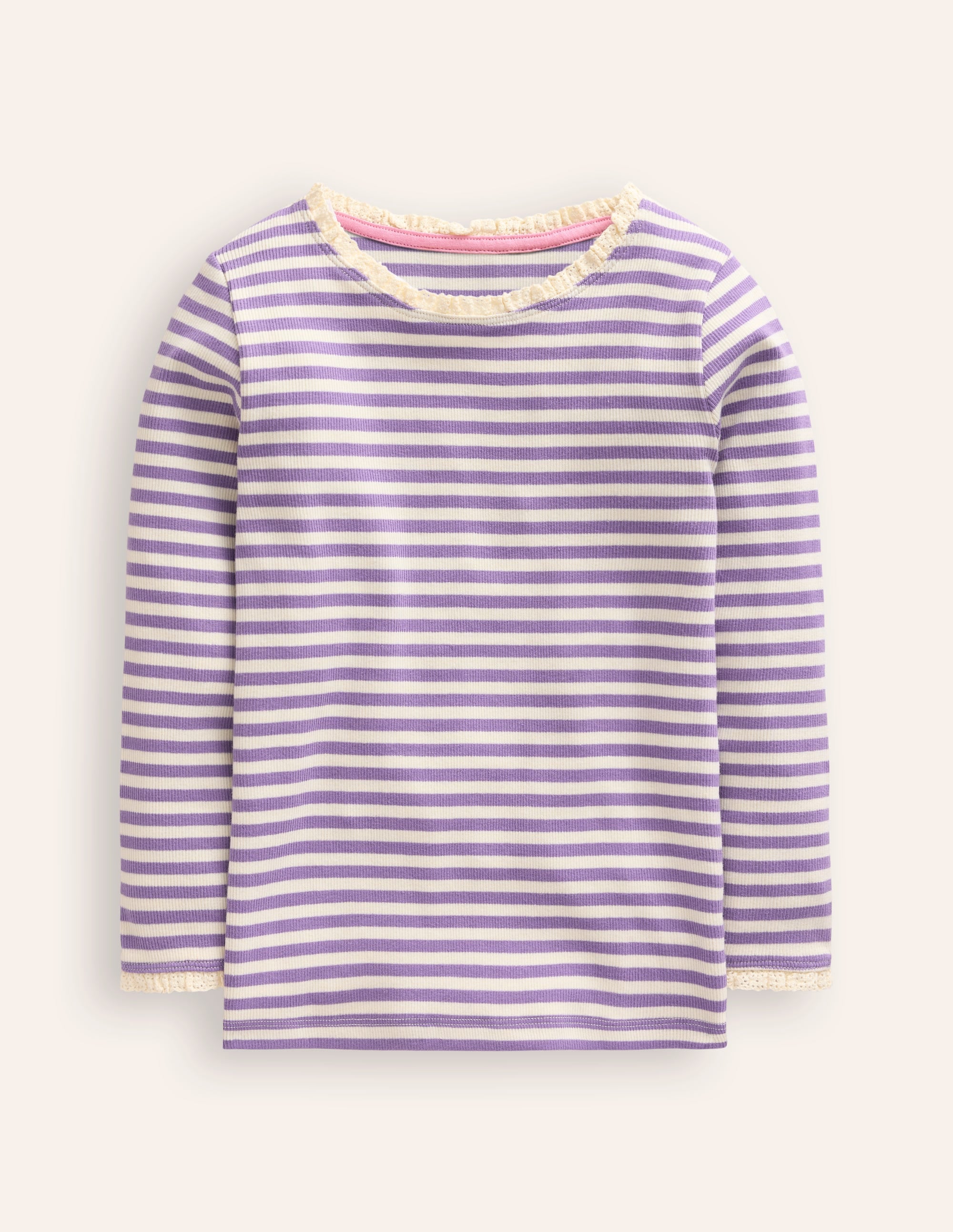 Geripptes Langarmshirt-Asternlila/Naturweiß - Image 1