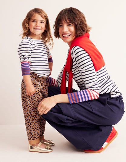 Breton-Shirt für den Alltag-Marineblau/Rosa Manschetten