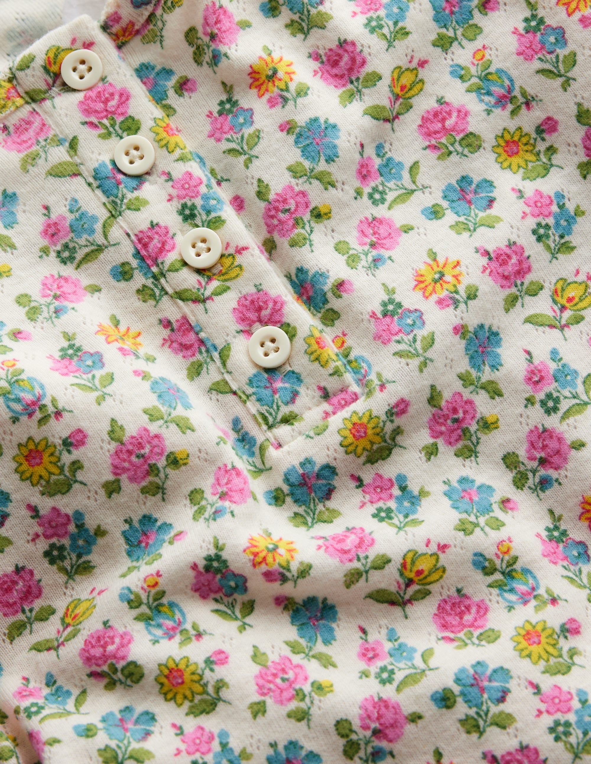 Henley Pointelle-Oberteil-Bunt Winziges Blumenmuster - Image 3