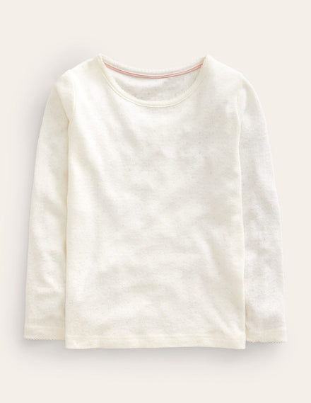 Long Sleeve Pointelle Top-Soft Ivory