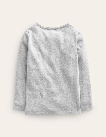 Long Sleeve Pointelle Top-Grey Marl