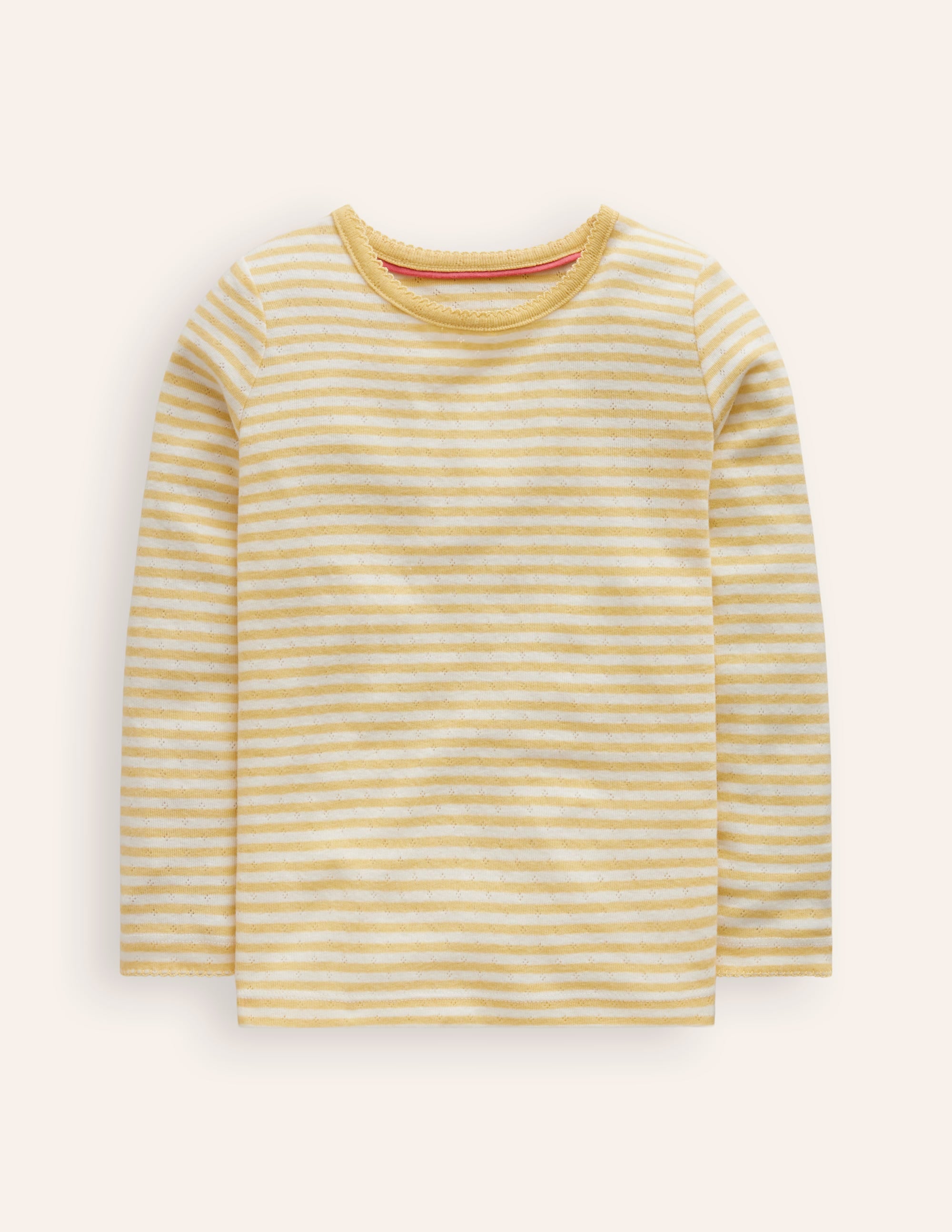 Long Sleeve Pointelle Top-Ivory/ Yellow Stripe - Image 1