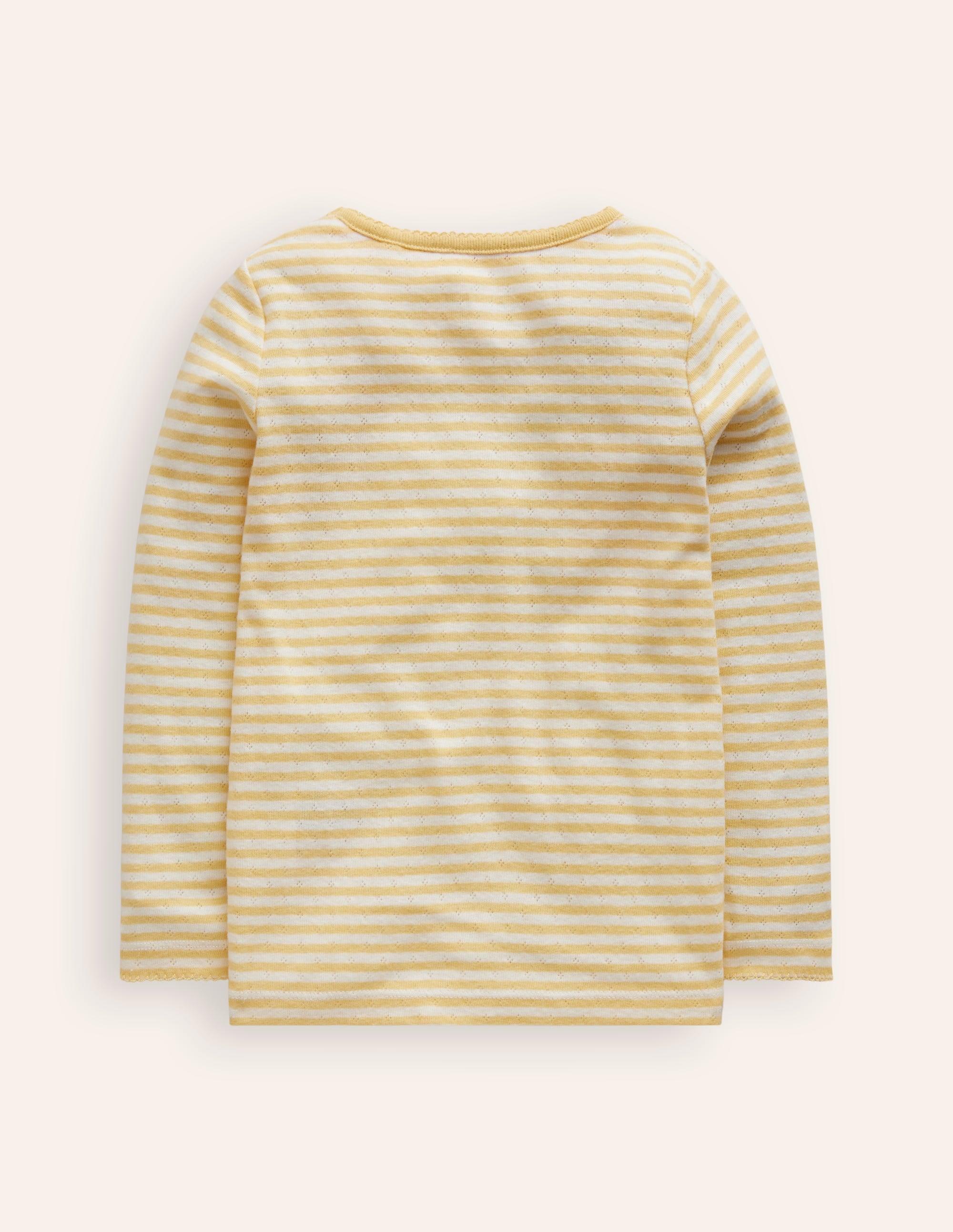Long Sleeve Pointelle Top-Ivory/ Yellow Stripe - Image 2