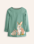 Tunique en jersey à appliqué-Lapin eucalyptus