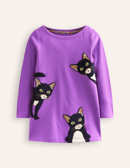 Tunique en jersey à appliqué-Chats topaze violette-1