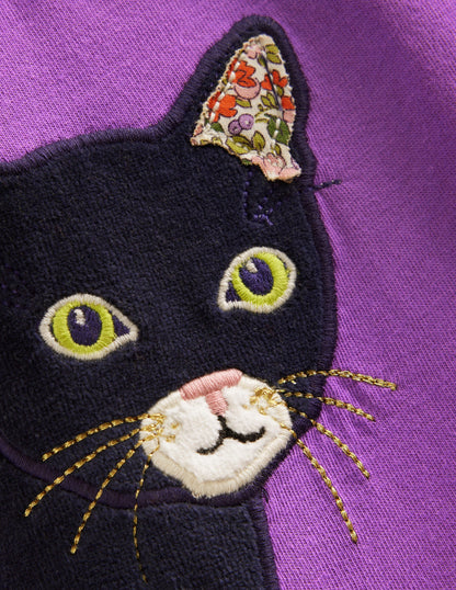Tunique en jersey à appliqué-Chats topaze violette-3