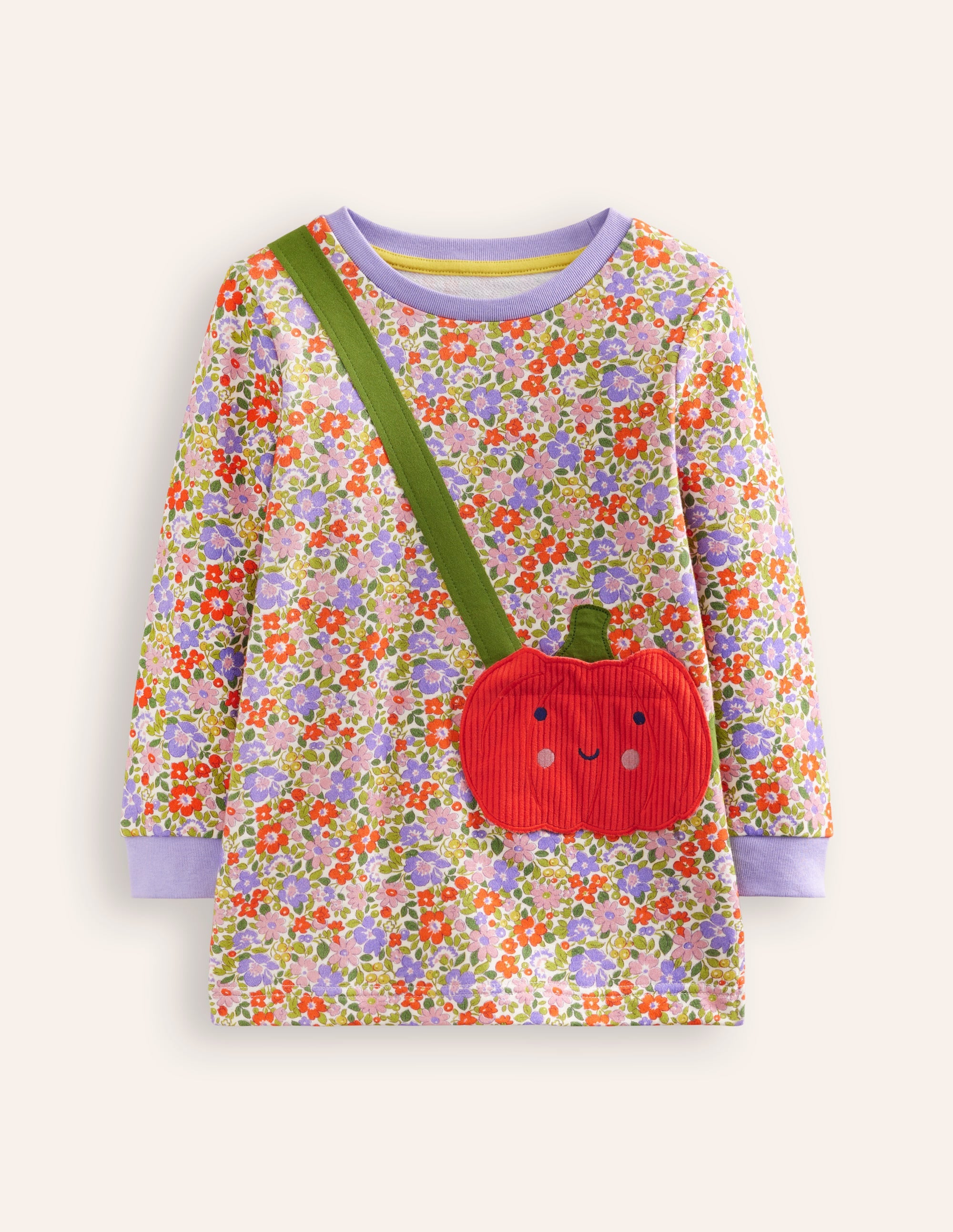 Tunika mit applizierter Tasche-Asternlila Blumenbeet Kürbis - Image 1