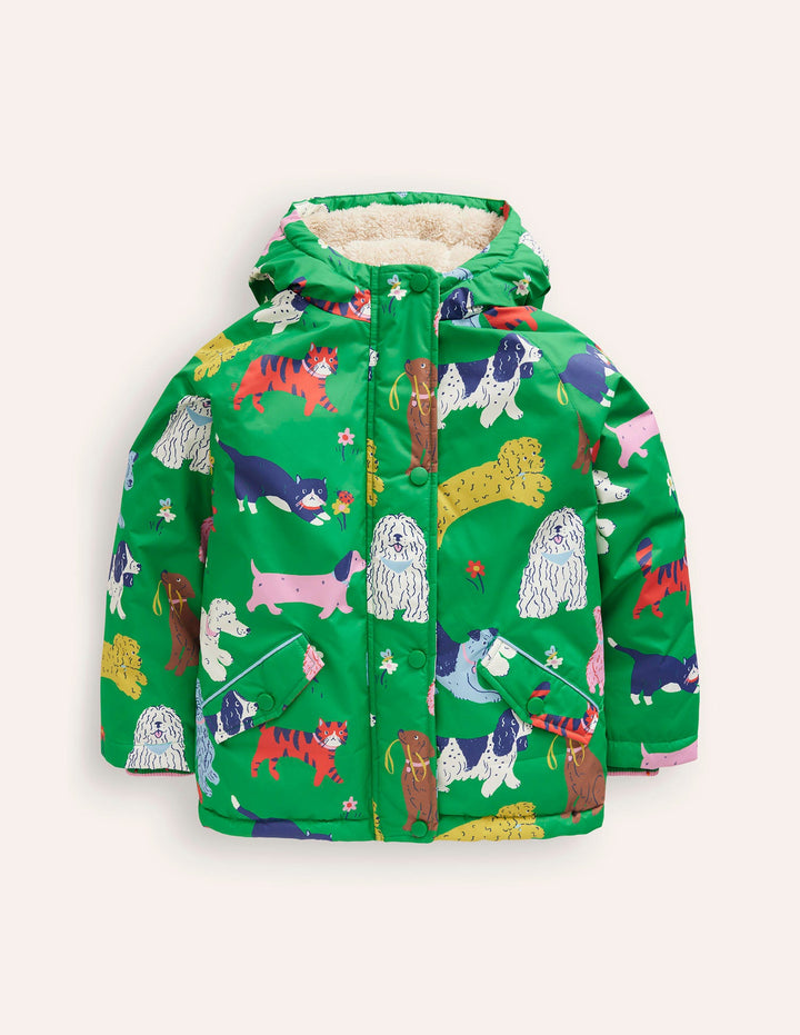 Anorak à doublure sherpa-Animaux vert parc