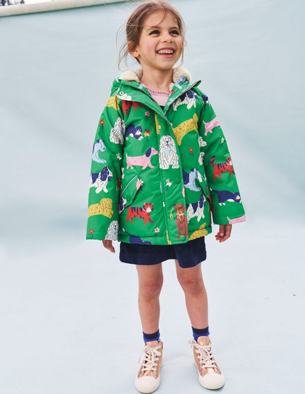 Anorak mit Sherpa-Futter-Grün Park Spielende Tiere