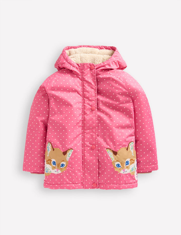 Anorak à doublure sherpa-Chats curieux rose