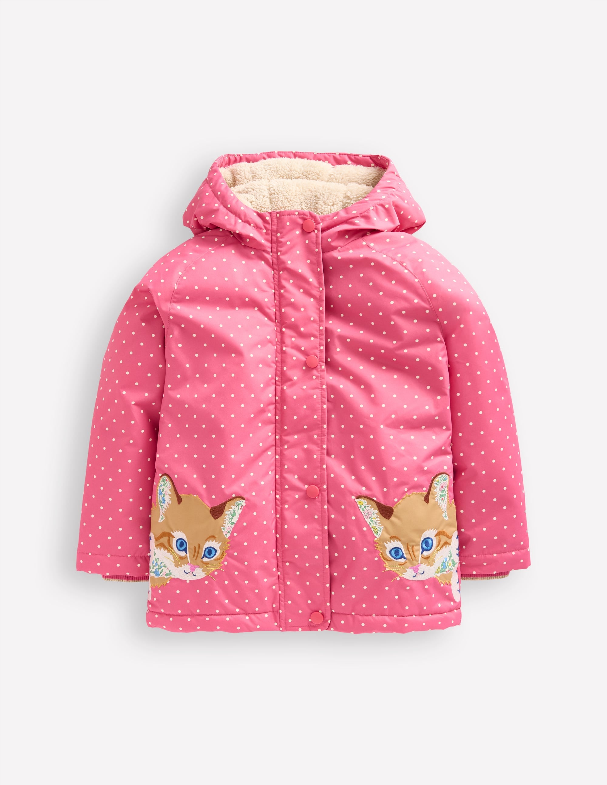 Anorak à doublure sherpa-Chats curieux rose - Image 1