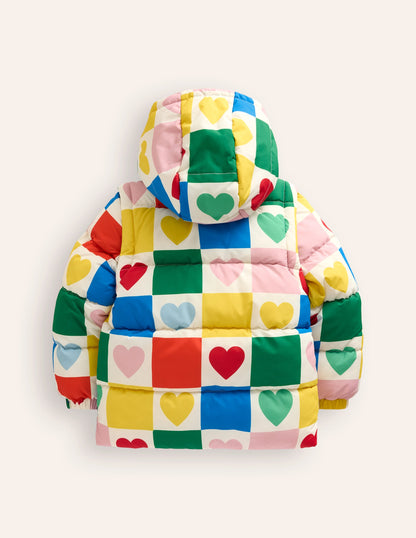 2-in-1 Padded Coat-Multi Chequerboard Hearts