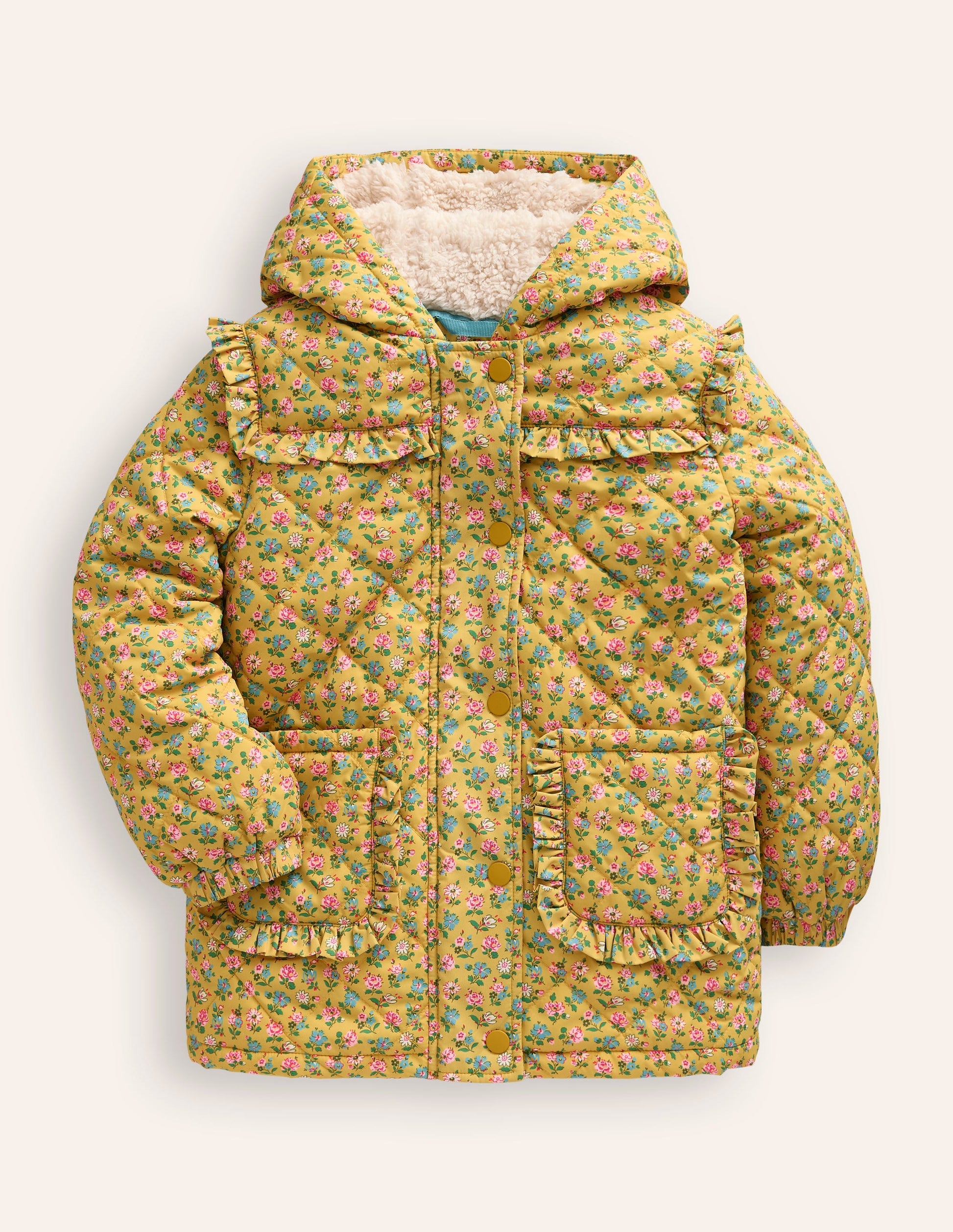 Joli manteau matelassé-Jaune canari et mini fleurs-1