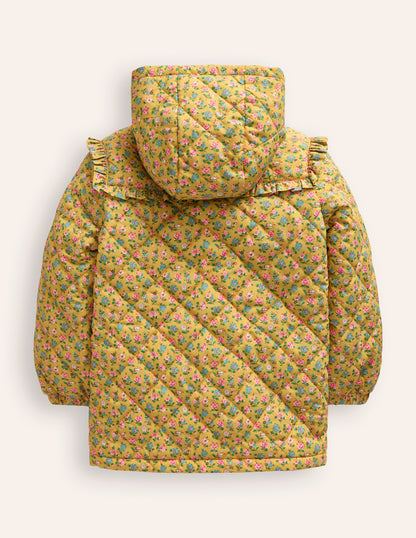 Joli manteau matelassé-Jaune canari et mini fleurs-2