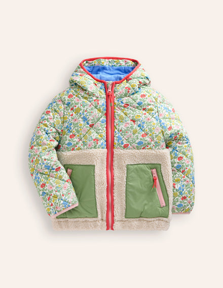 Annabelle Jacke mit Teddyfell-Mix-Bunt mit Blumenwiese