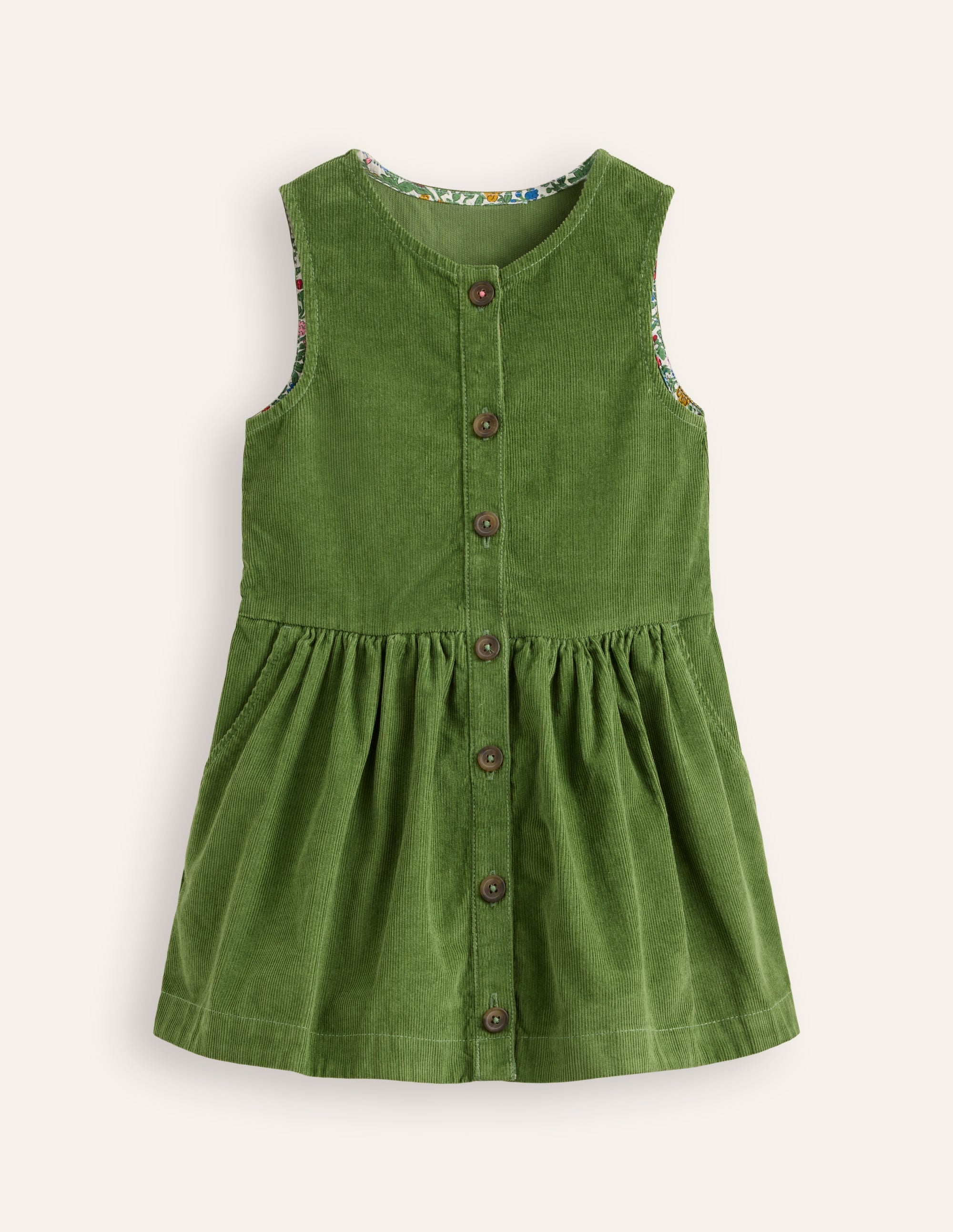 Schürzenkleid mit durchgehender Knopfleiste-Blattgrün Kordel - Image 1