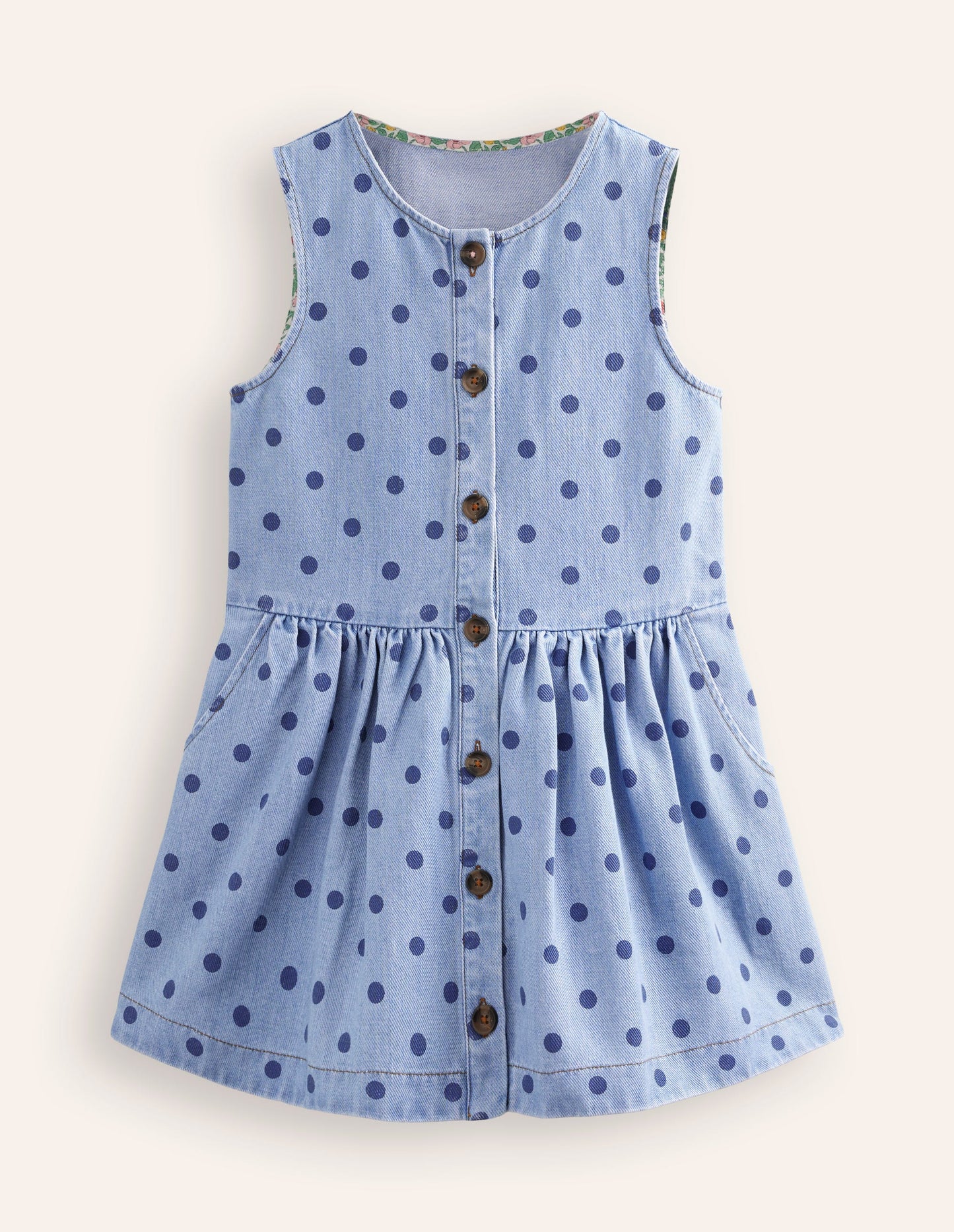 Robe chasuble boutonnée-Pois denim vintage moyen