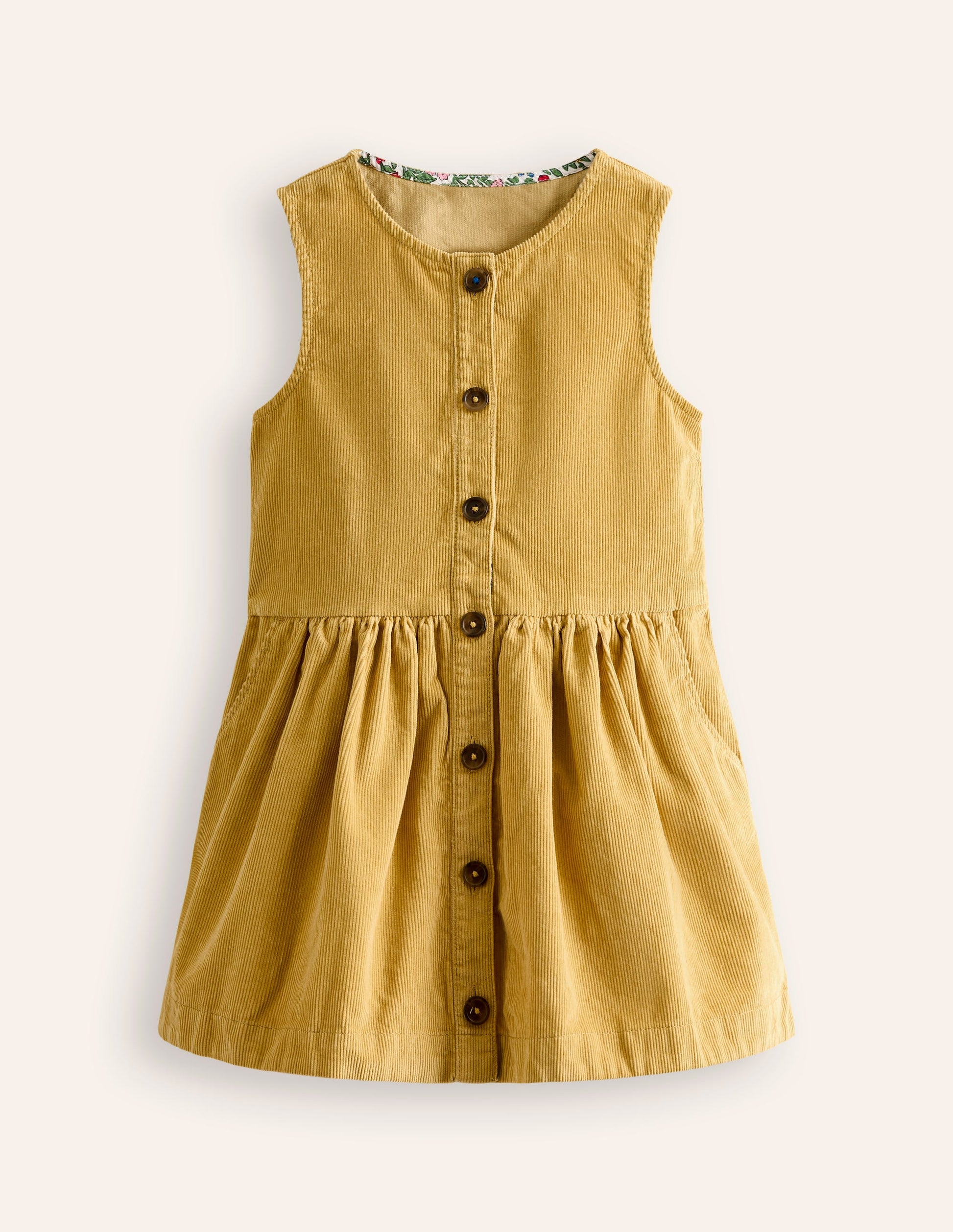 Schürzenkleid mit durchgehender Knopfleiste-Honiggelb, Cord-1