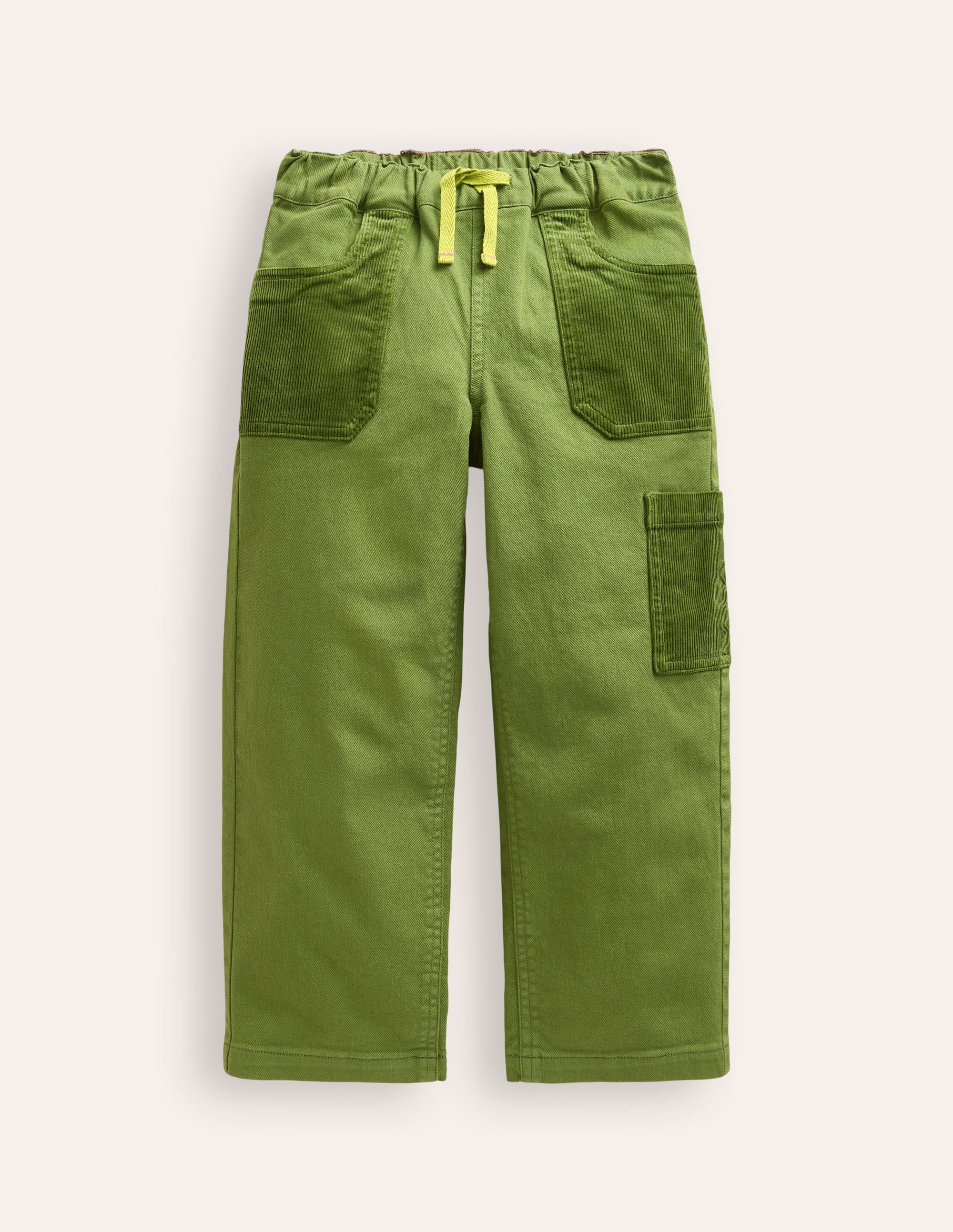 Pantalon à enfiler avec poches en velours côtelé-Vert chou frisé - Image 1