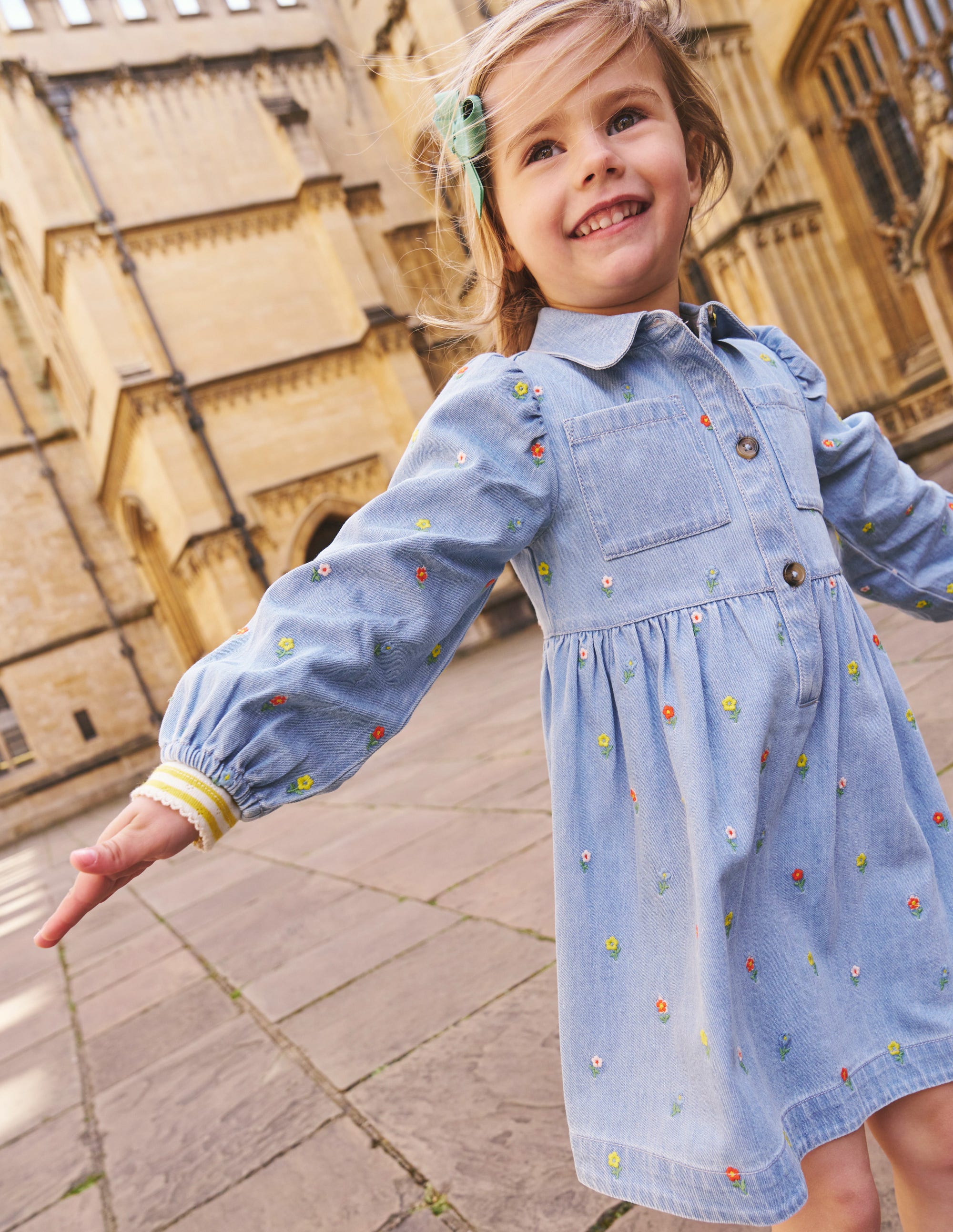 Hemdblusenkleid mit Puffärmeln-Medium Vintage Denim Blume - Image 4