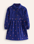 Puff Sleeve Shirt Dress-Sapphire Toadstool Embroidery