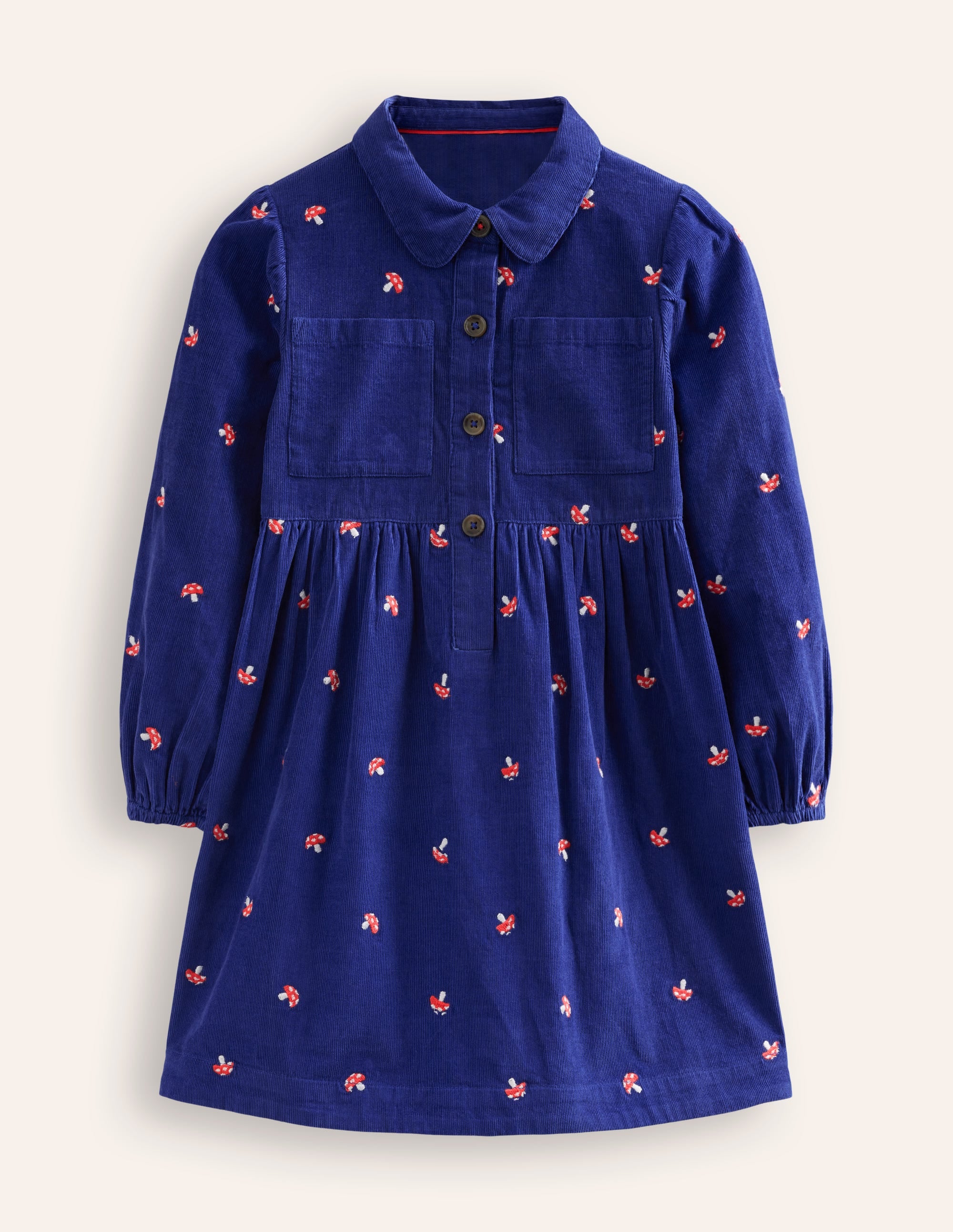 Puff Sleeve Shirt Dress-Sapphire Toadstool Embroidery - Image 1