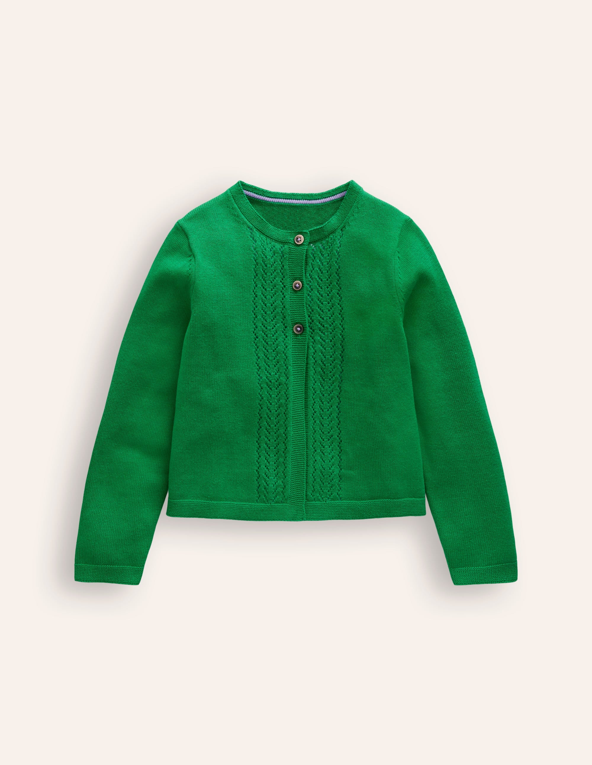 Cardigan en coton et pointelle-Émeraude Intense - Image 1