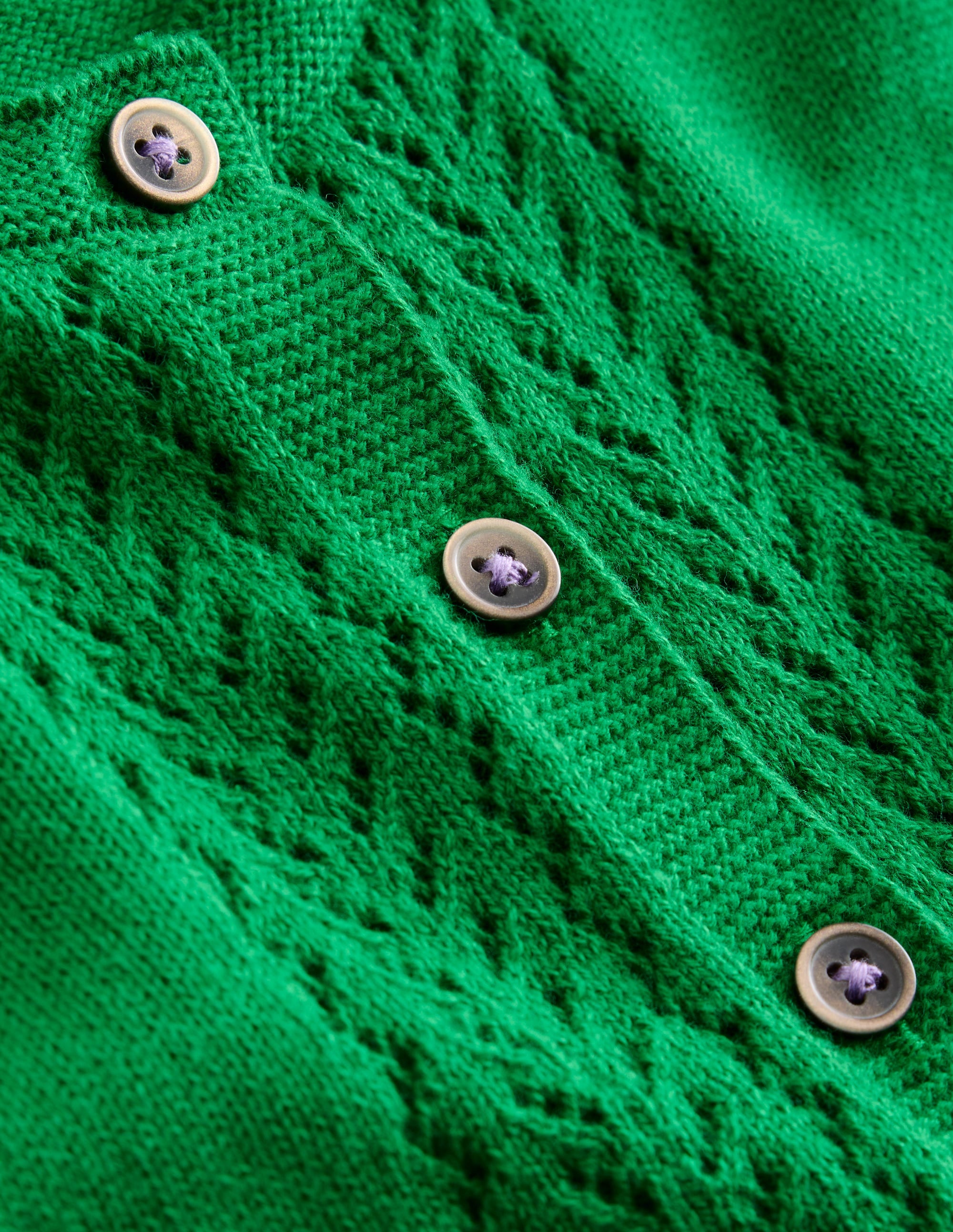 Cardigan en coton et pointelle-Émeraude Intense - Image 3