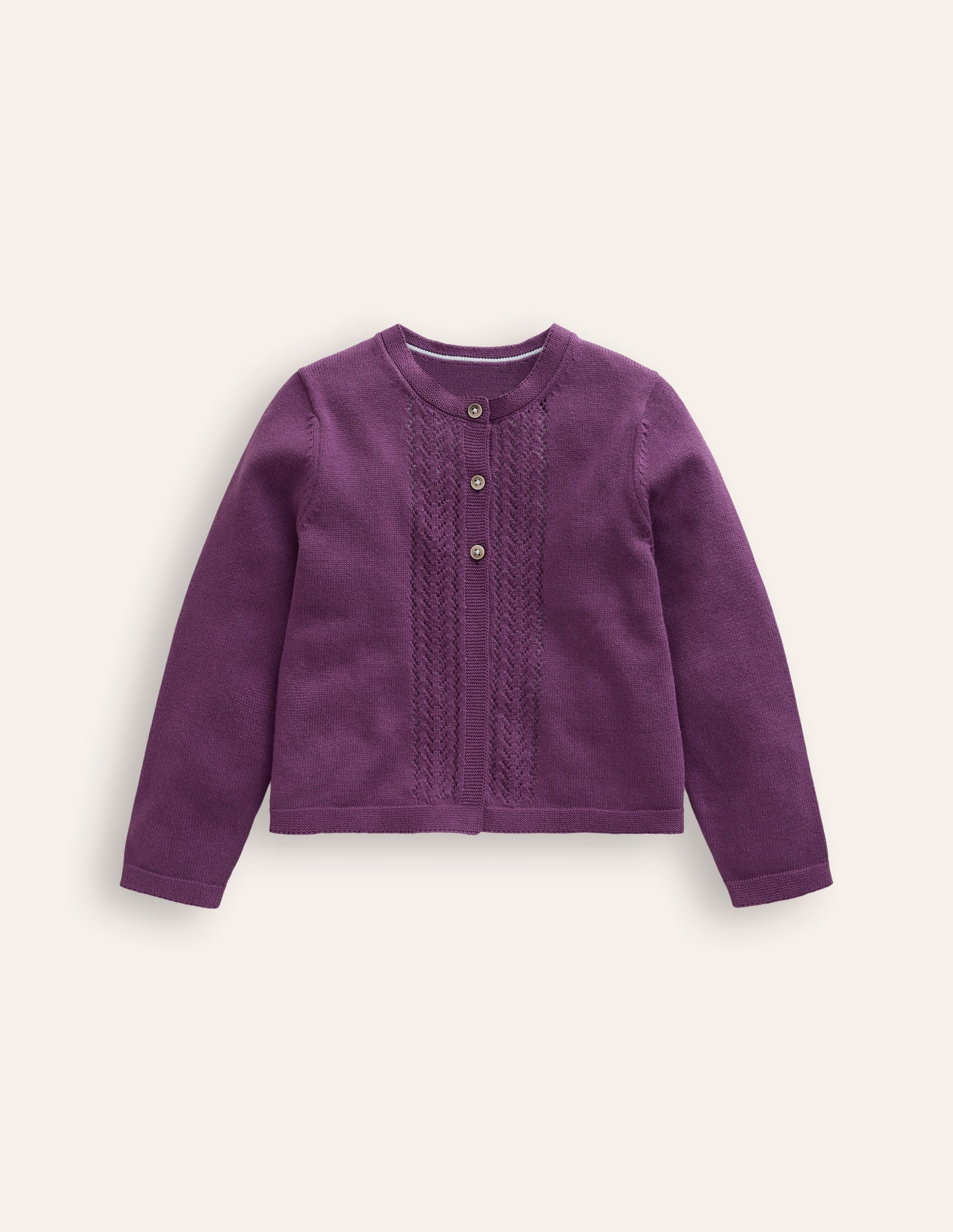 Strickjacke aus Baumwolle mit Pointelle-Design-Lila Beerensmoothie - Image 1