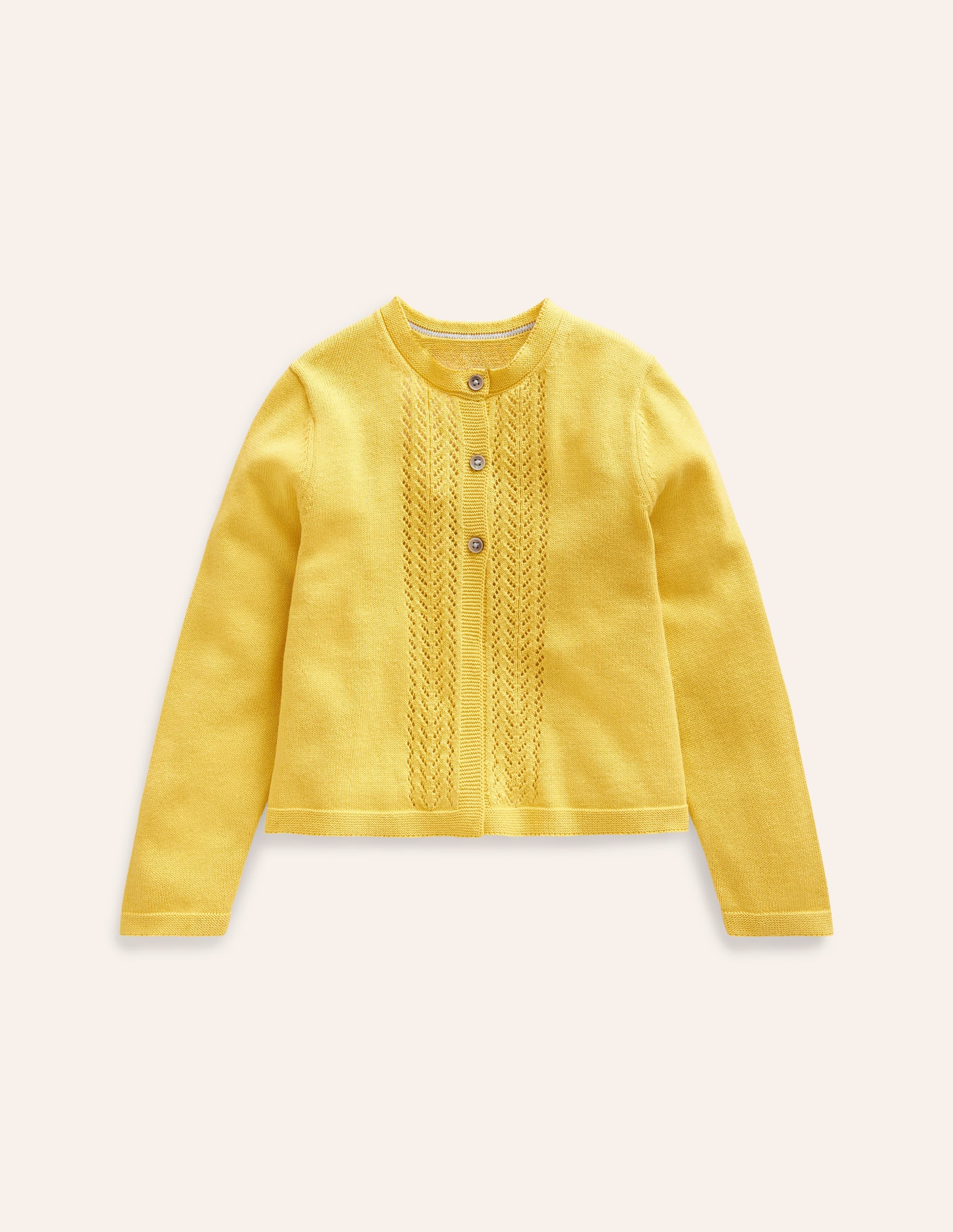 Cardigan en coton et pointelle-Jaune miel - Image 3