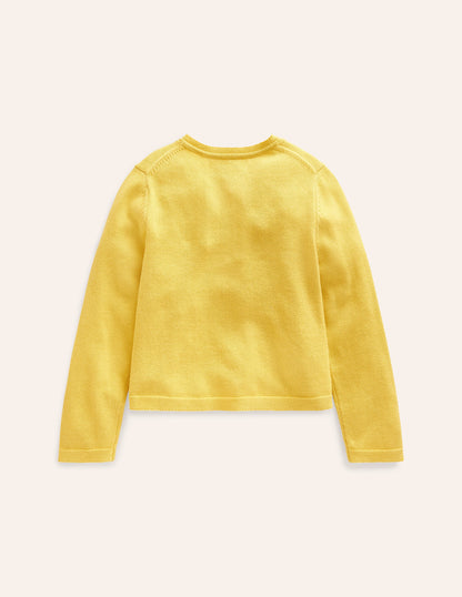 Cardigan en coton et pointelle-Jaune miel-6