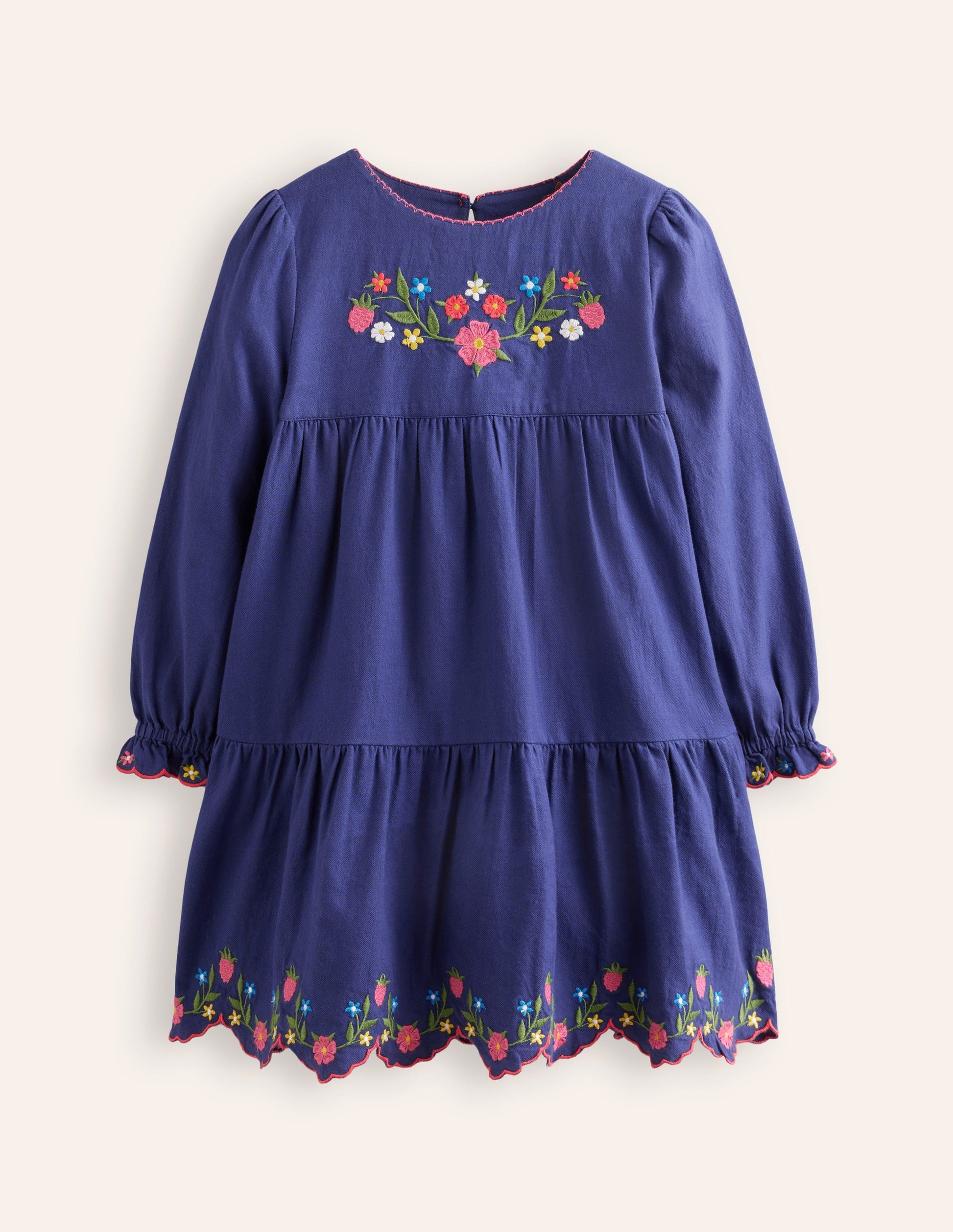 Robe virevoltante Betsy à volants-Broderie bleu marine tribord-2