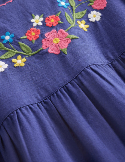 Robe virevoltante Betsy à volants-Broderie bleu marine tribord-4