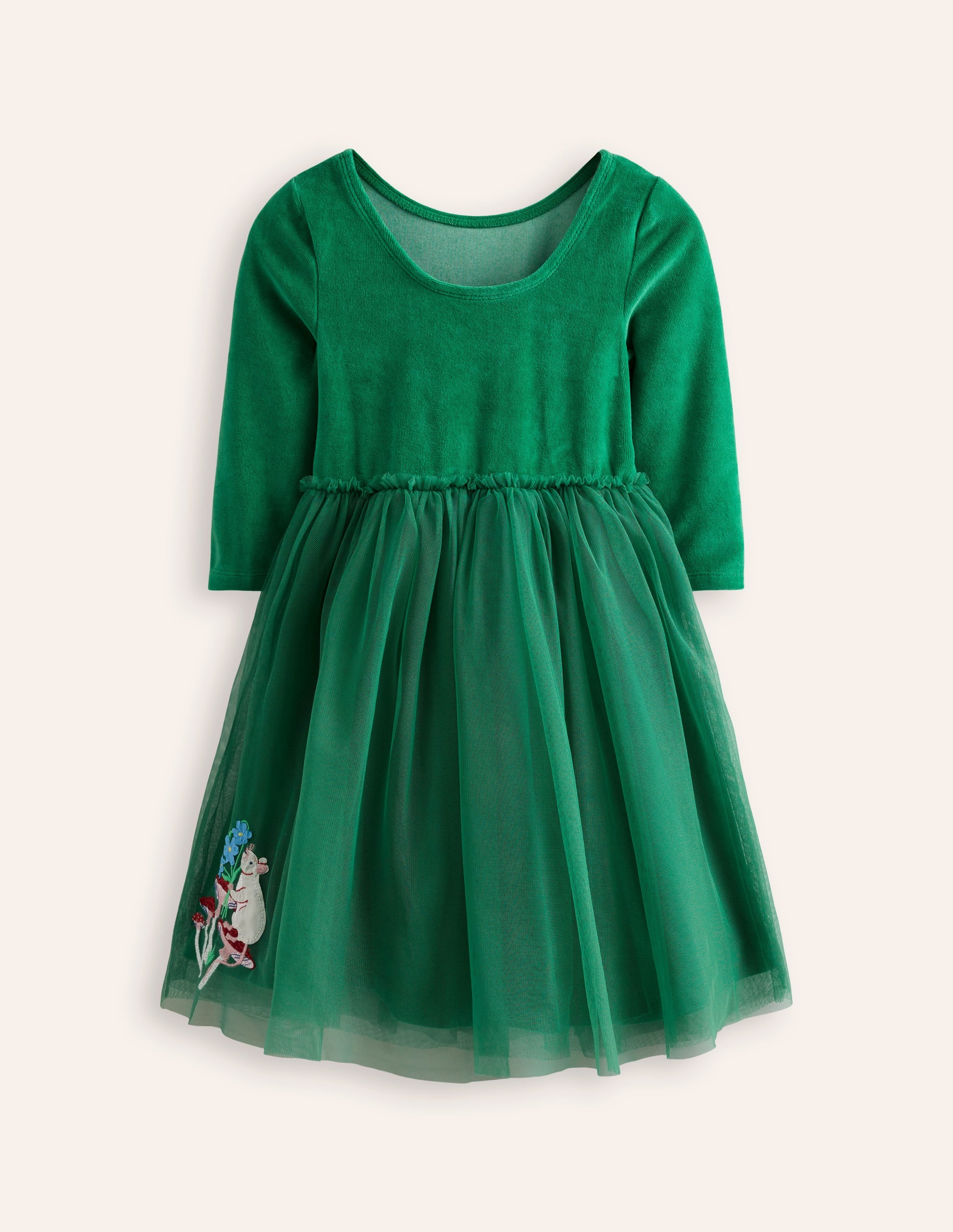Kleid aus Samt und Tüll mit Applikationen-Juwelengrün Wald Tiere - Image 1