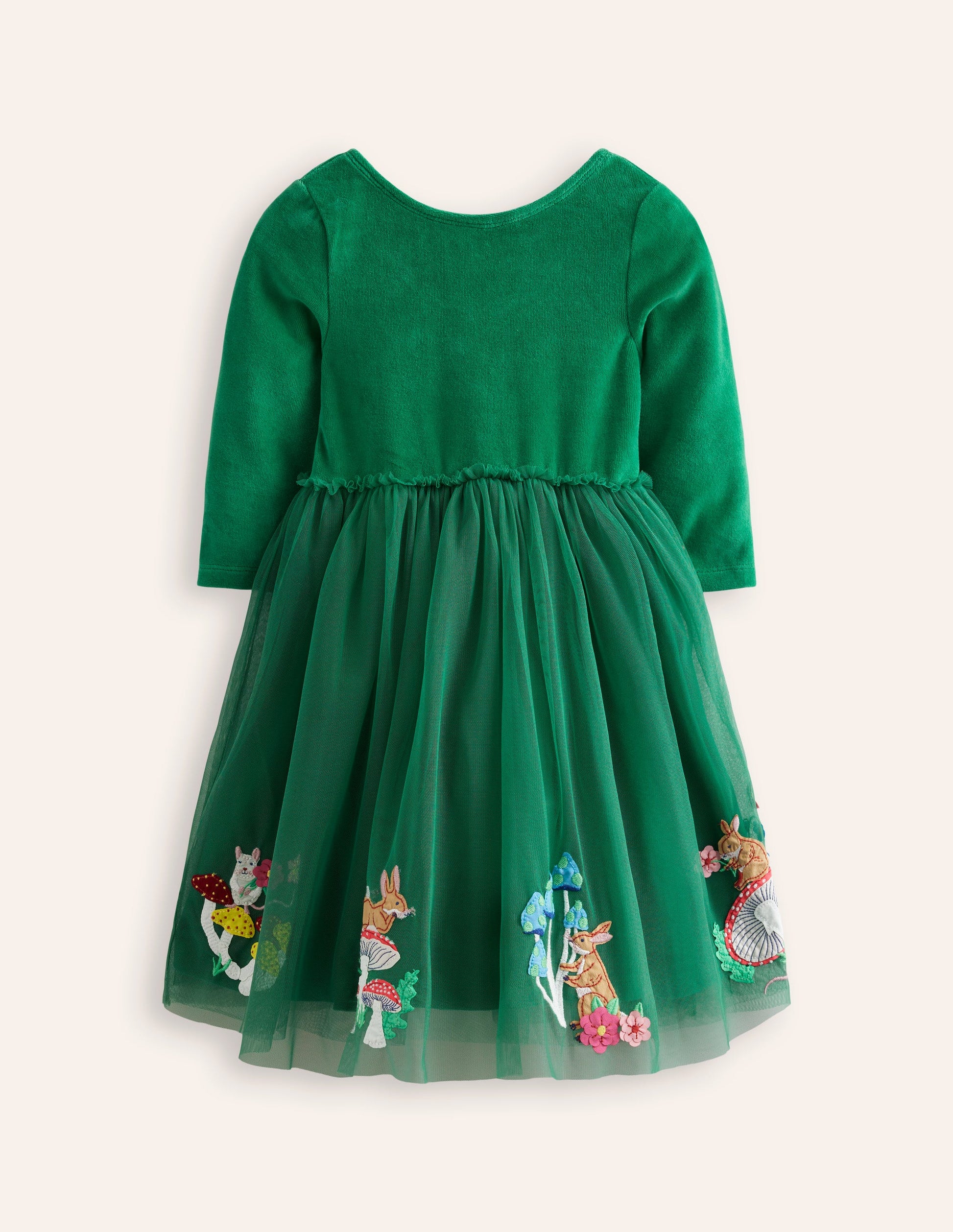 Kleid aus Samt und Tüll mit Applikationen-Juwelengrün Wald Tiere-2