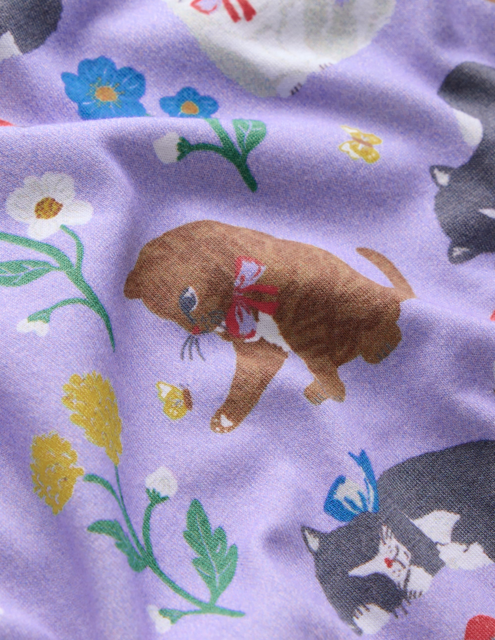 Chemise de nuit à manches longues imprimée-Chats lavande brumeuse - Image 3