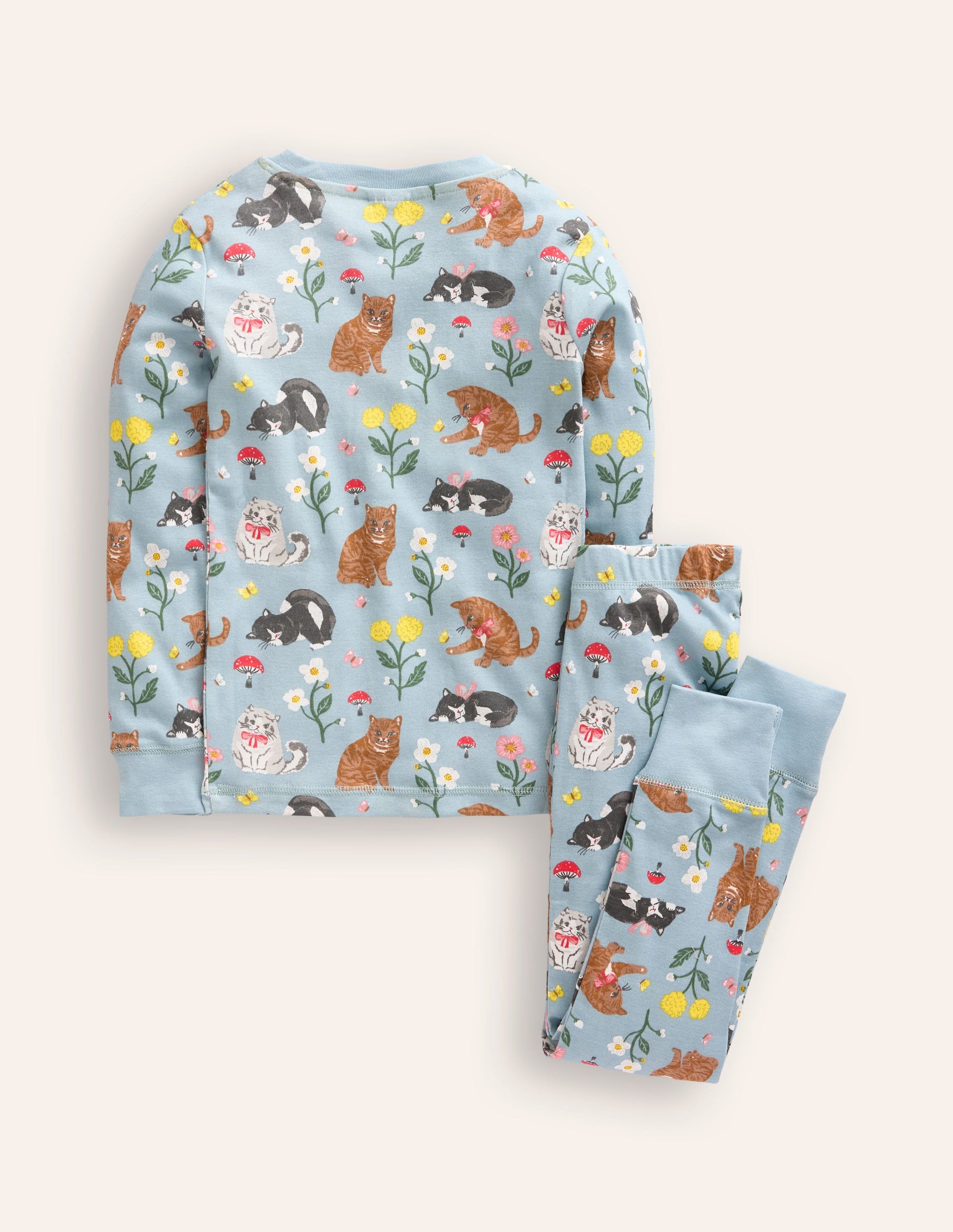Snug Long John Pyjamas-Turquoise Cats-2