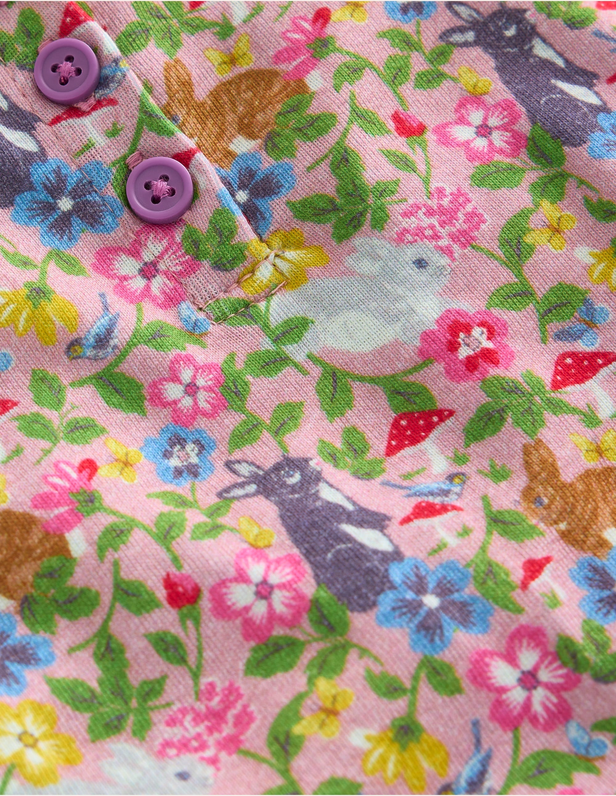 Pyjama à col tunisien douillet-Champ de lapins rose vintage - Image 3
