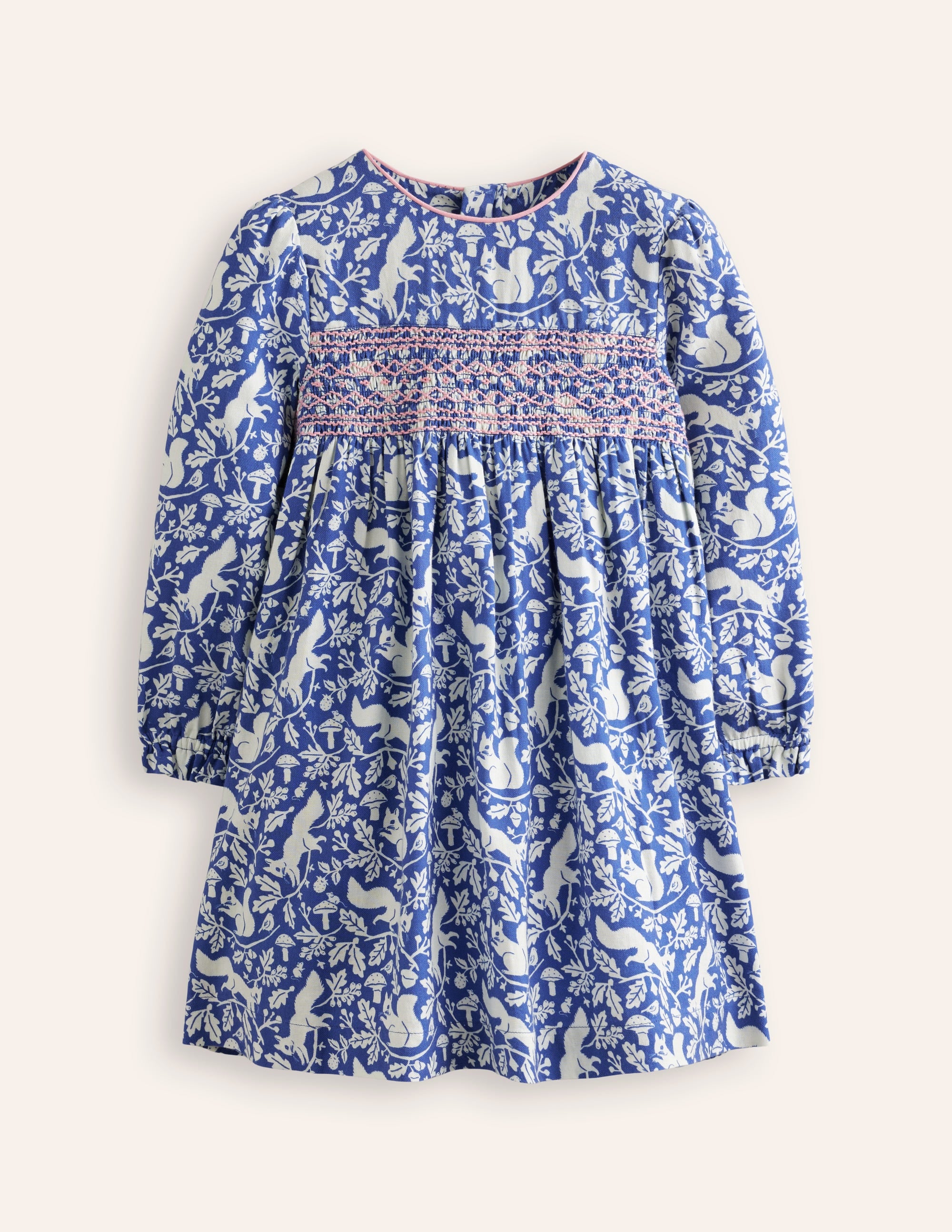 Bess Cosy Smocked Dress-Sapphire Woodland Squirrel - Image 1